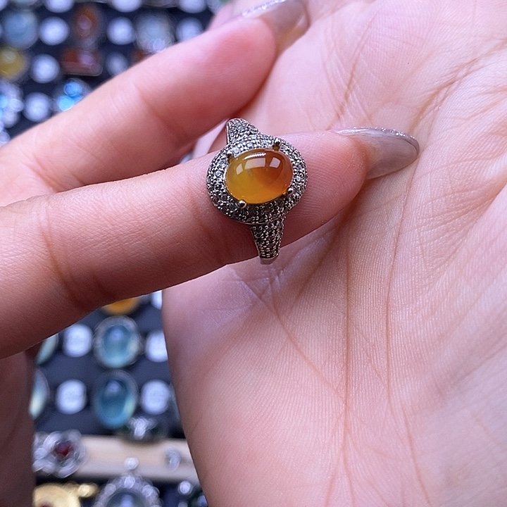 岫玉银S925镶嵌戒指戒指