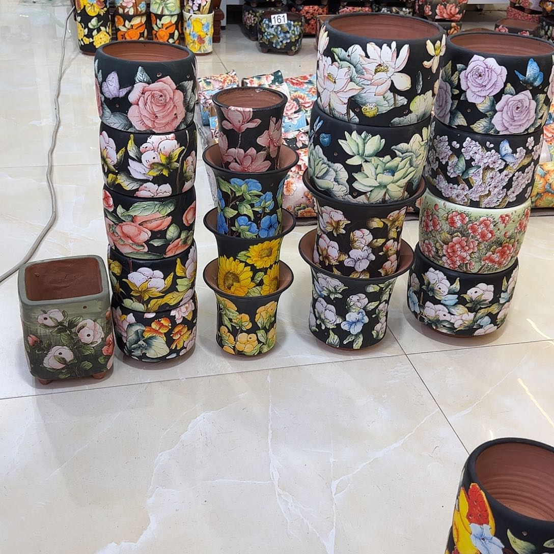 回***暮景德镇炫彩手绘陶瓷花盆