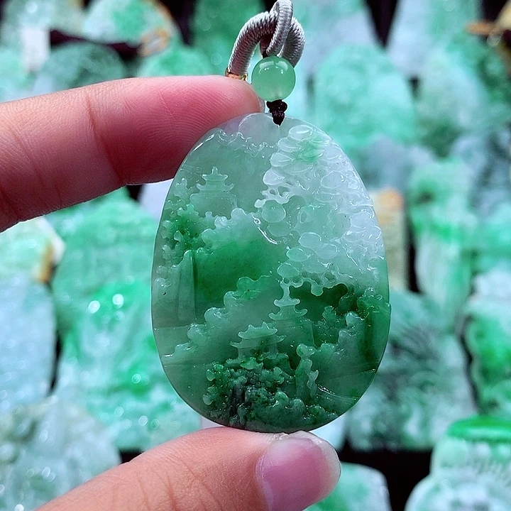 天然A货翡翠山水牌