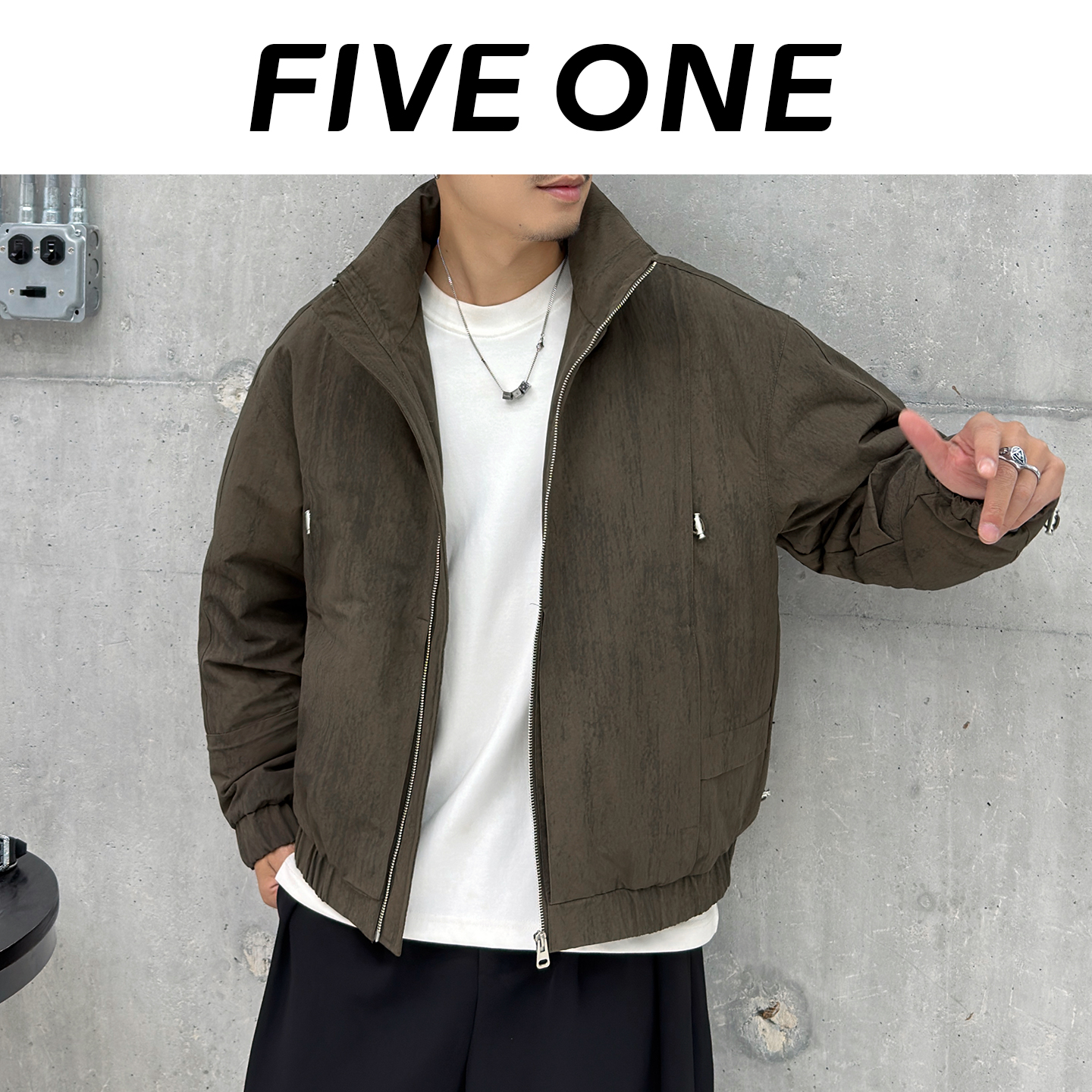 FIVEONE 2025冬季羽绒服男款白鸭绒羽绒外套立领保暖男士夹克外套