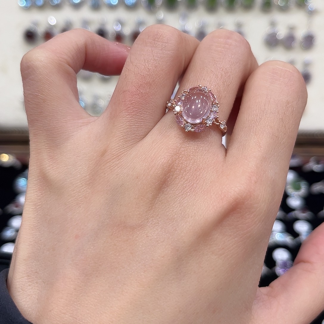 胖****戒指银S925镶嵌芙蓉石金托不保色