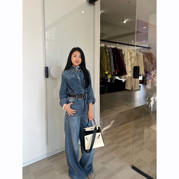 【DZP】早春休闲风美式复古衬衫+牛仔阔腿裤套装