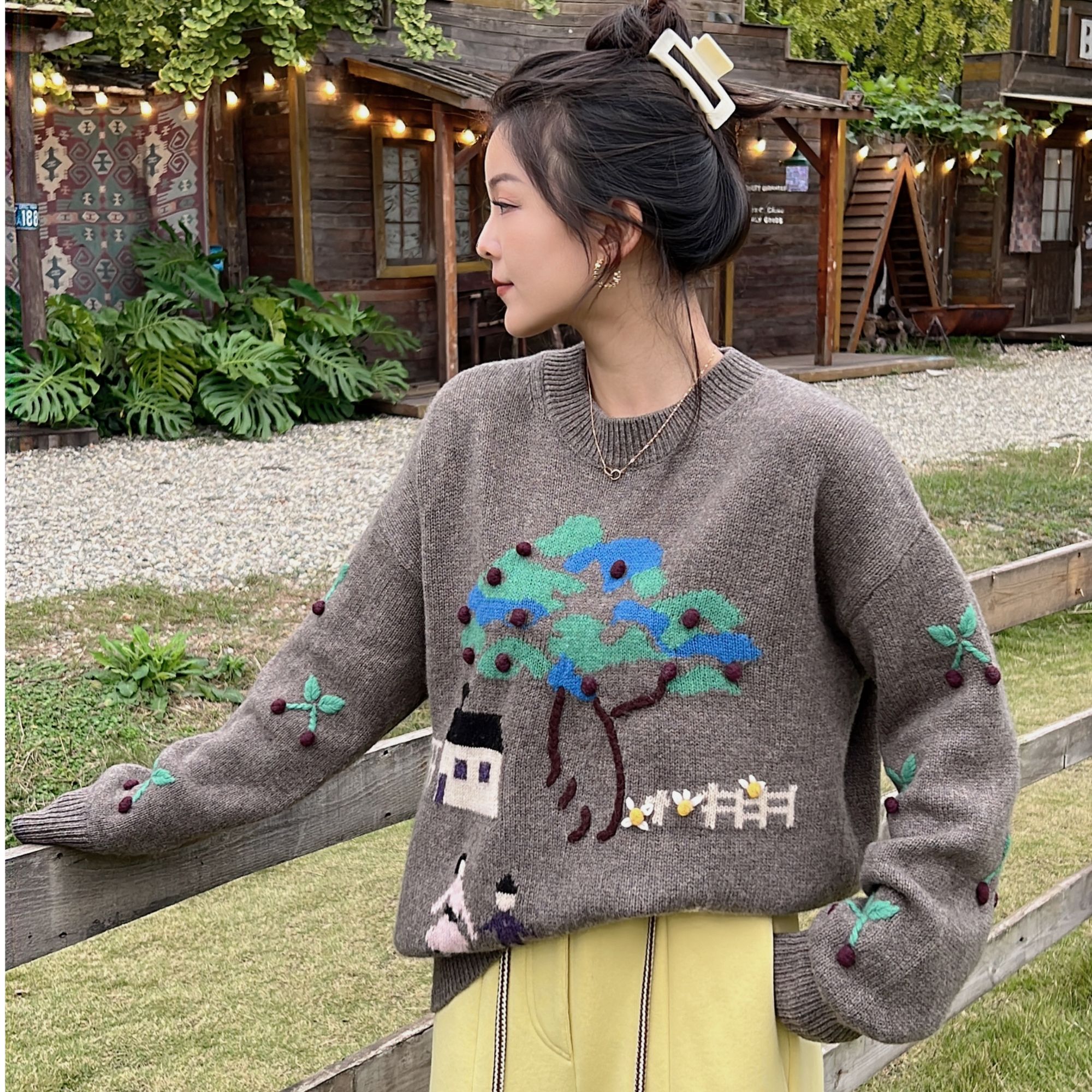 常规重工韩版针织衫卡通时尚毛衫慵懒风毛衣秋冬休闲风立体