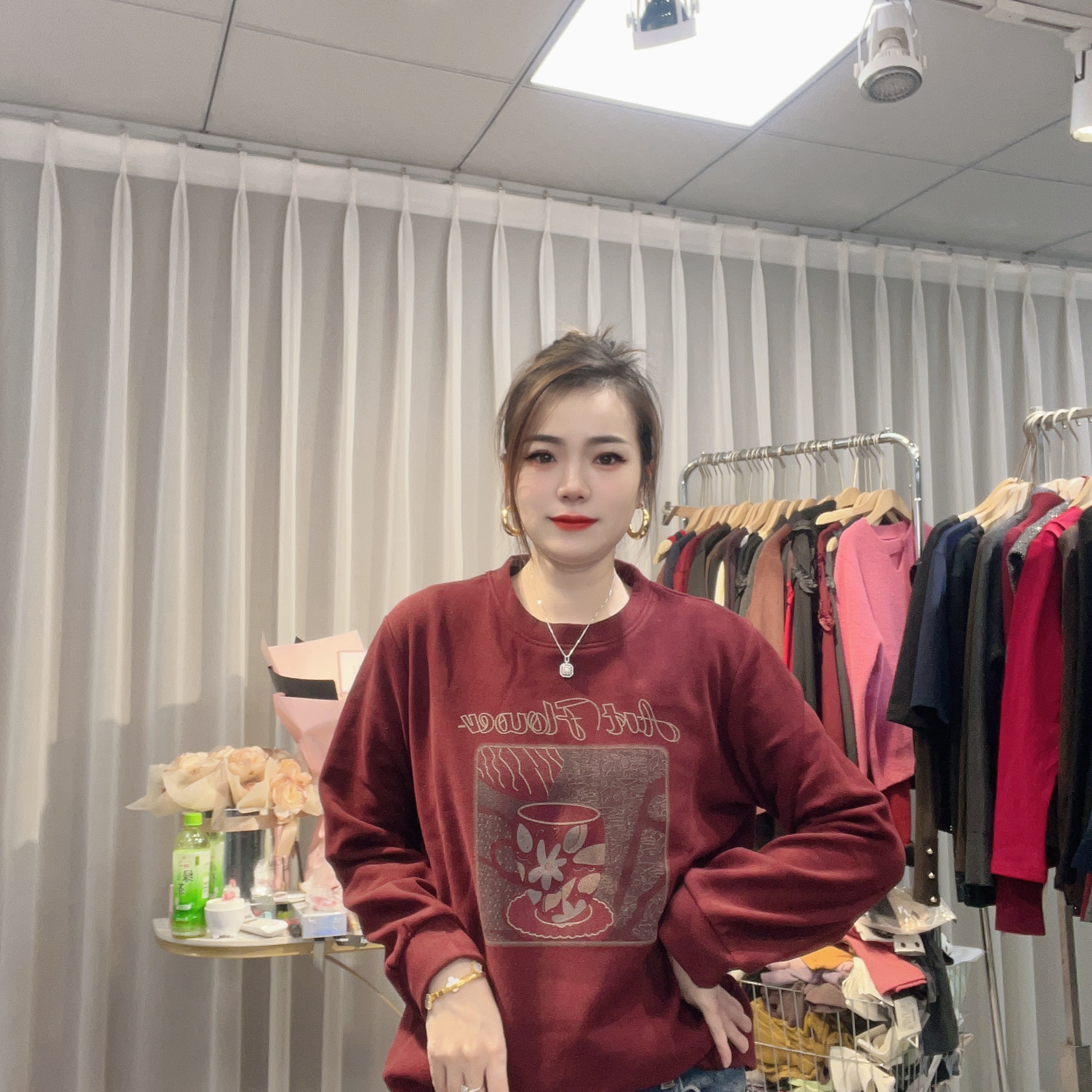 大美小美圆领加绒卫衣女秋冬韩版宽松显瘦百搭休闲保暖上衣