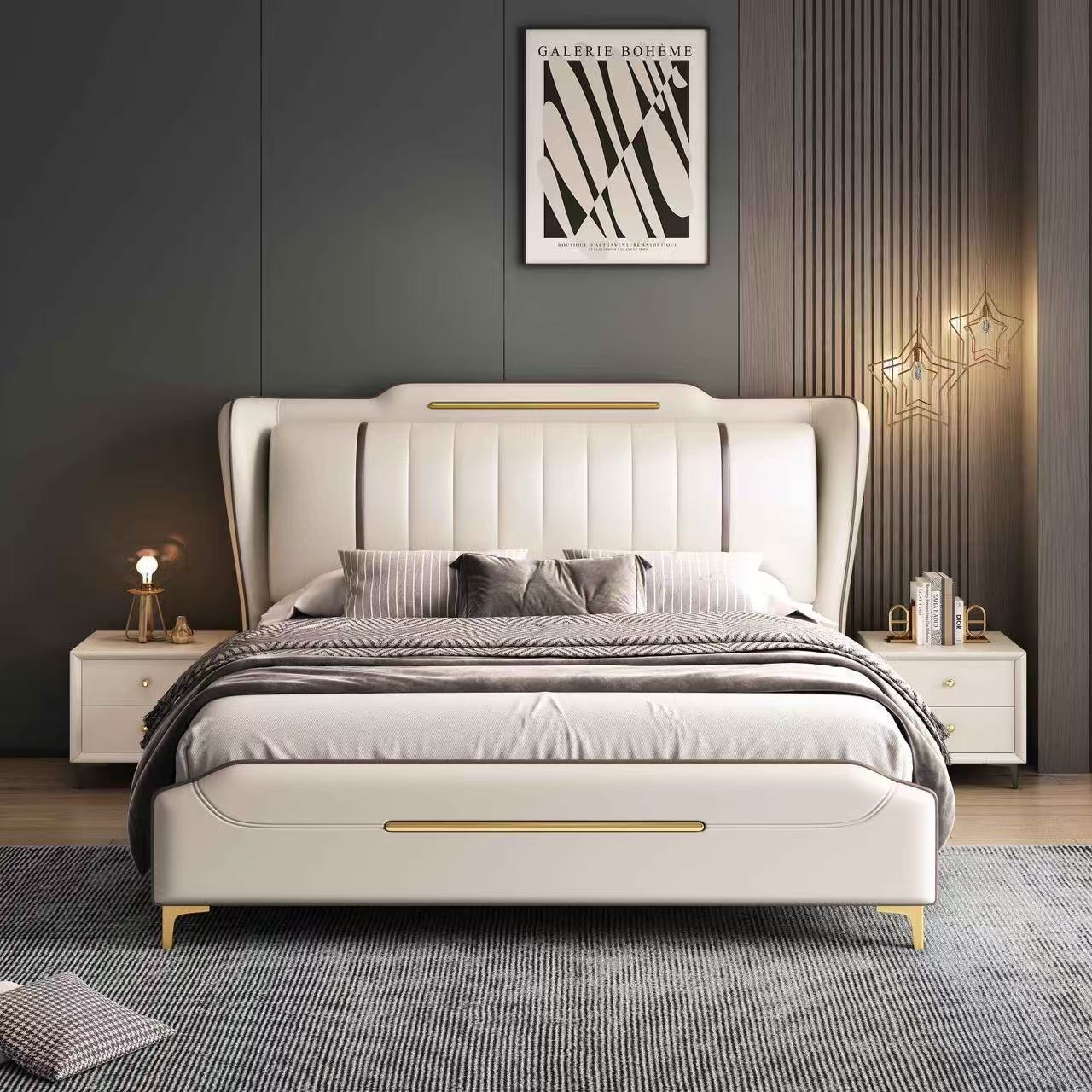 轻奢简约意式家用1.8米主卧床婚床1.5米小户型意式储物床