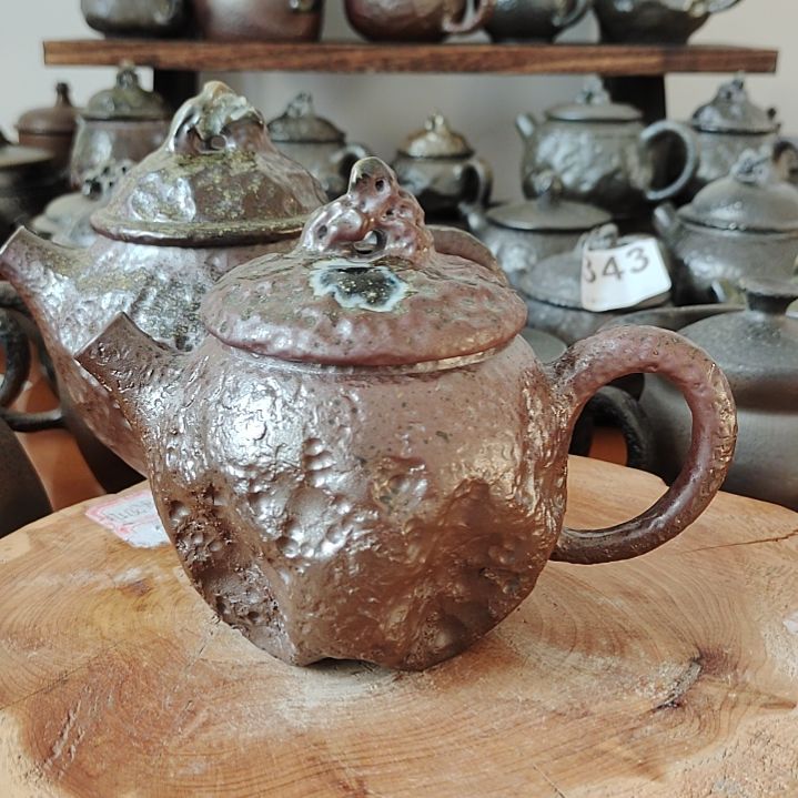 坭兴陶纯柴烧锤纹落灰苹果茶壶
