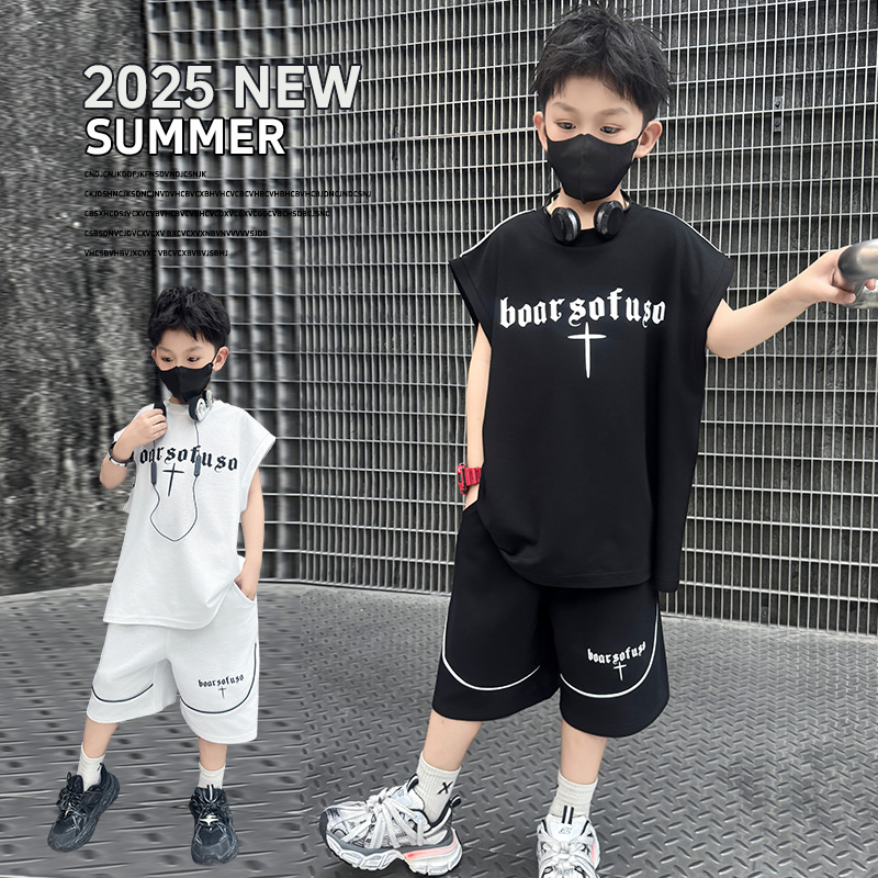 【130-180】男童夏季新款字母印花背心套装&KN2599背心套装
