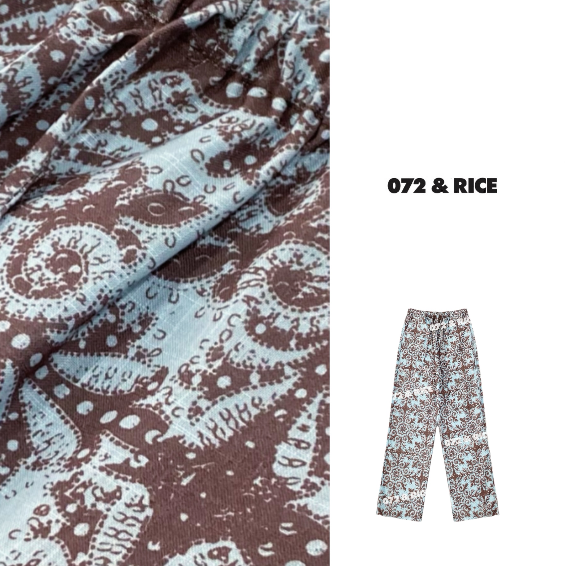 072 & RICE【图腾裤】夏季休闲橡筋腰花花长裤 32NB344Z*