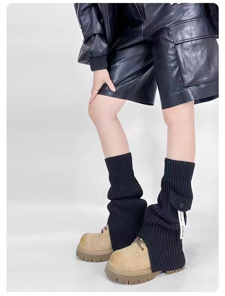 口袋针织袜套女奶白色中筒堆堆袜子遮小腿套灰色修饰腿型春秋冬季