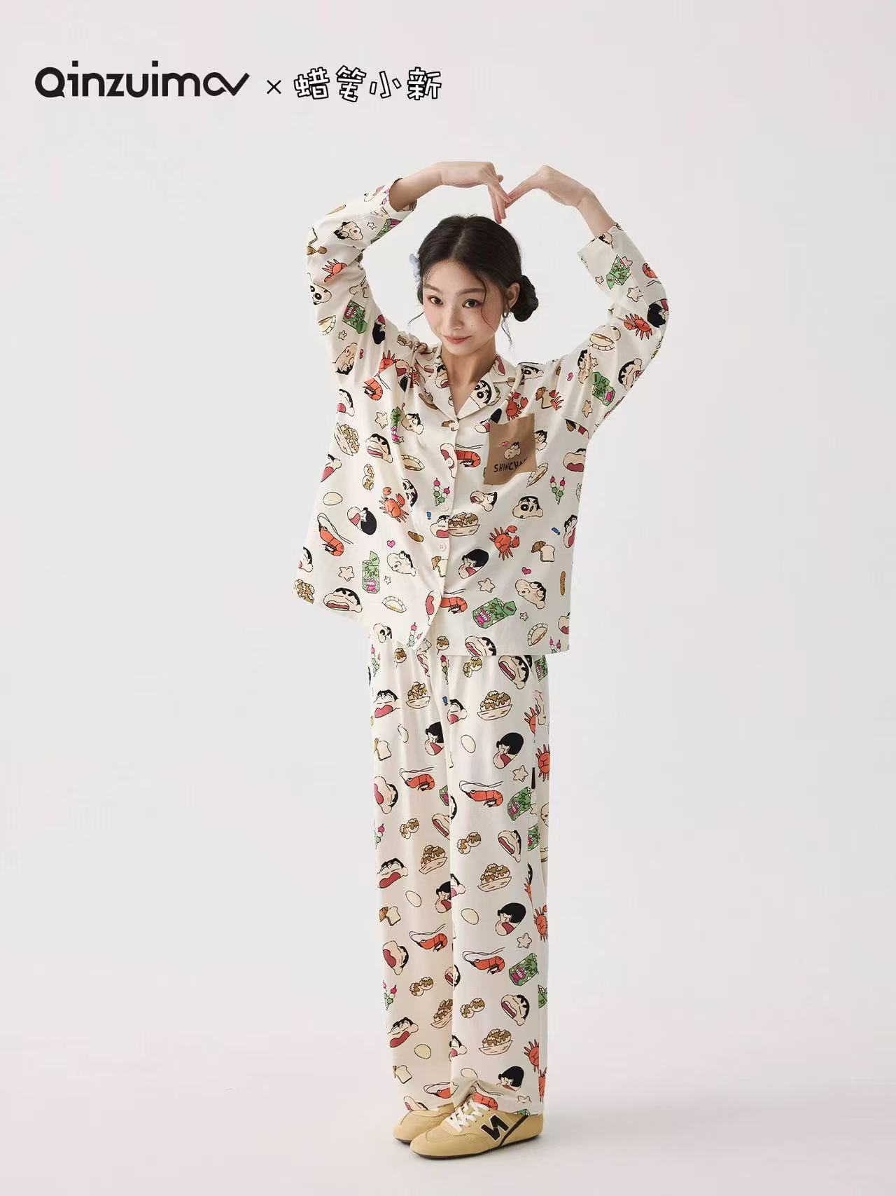 【蜡笔小新】677卡通睡衣莫代尔棉可外穿女长袖家居服秋季套装