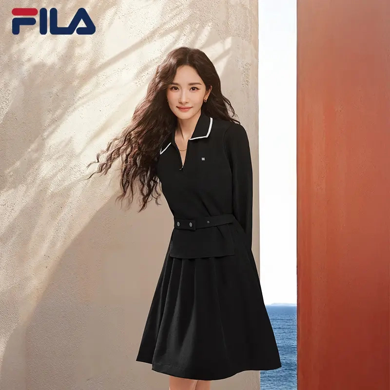 Fila/斐乐【杨幂同款】女收腰显瘦长袖运动连衣裙F51W533399A