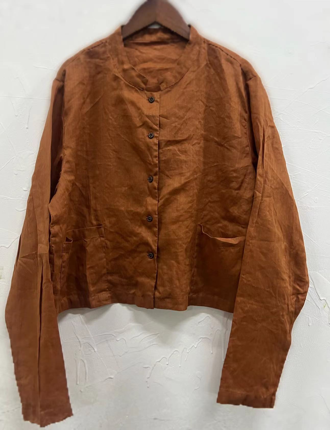 【小七分享】原创苎麻立领开扣小衫9986