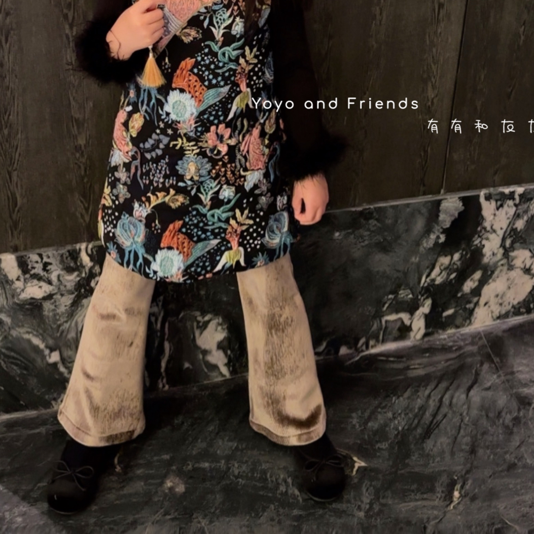 有有家·儿童高品质秋冬新款韩系超百搭复古做旧灯芯绒加绒喇叭裤