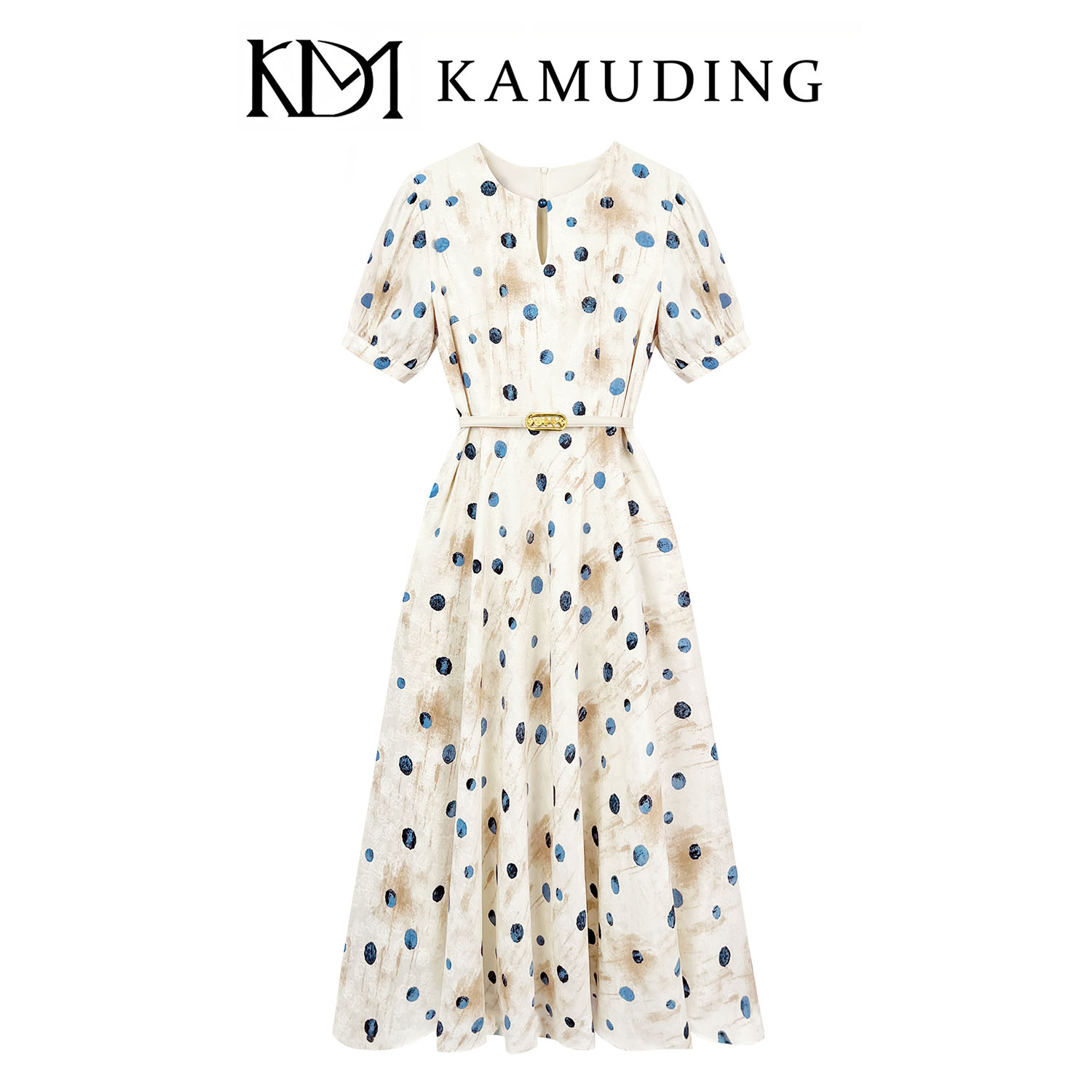 【YF】KAMUDING2025夏季奶盐波点气质创意短袖连衣裙8831