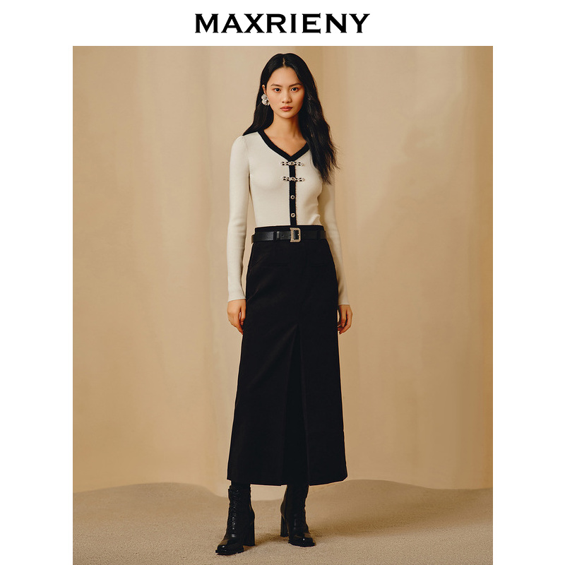 【初依专属】MAXRIENY国风新中式撞色边套头针织衫修身上衣