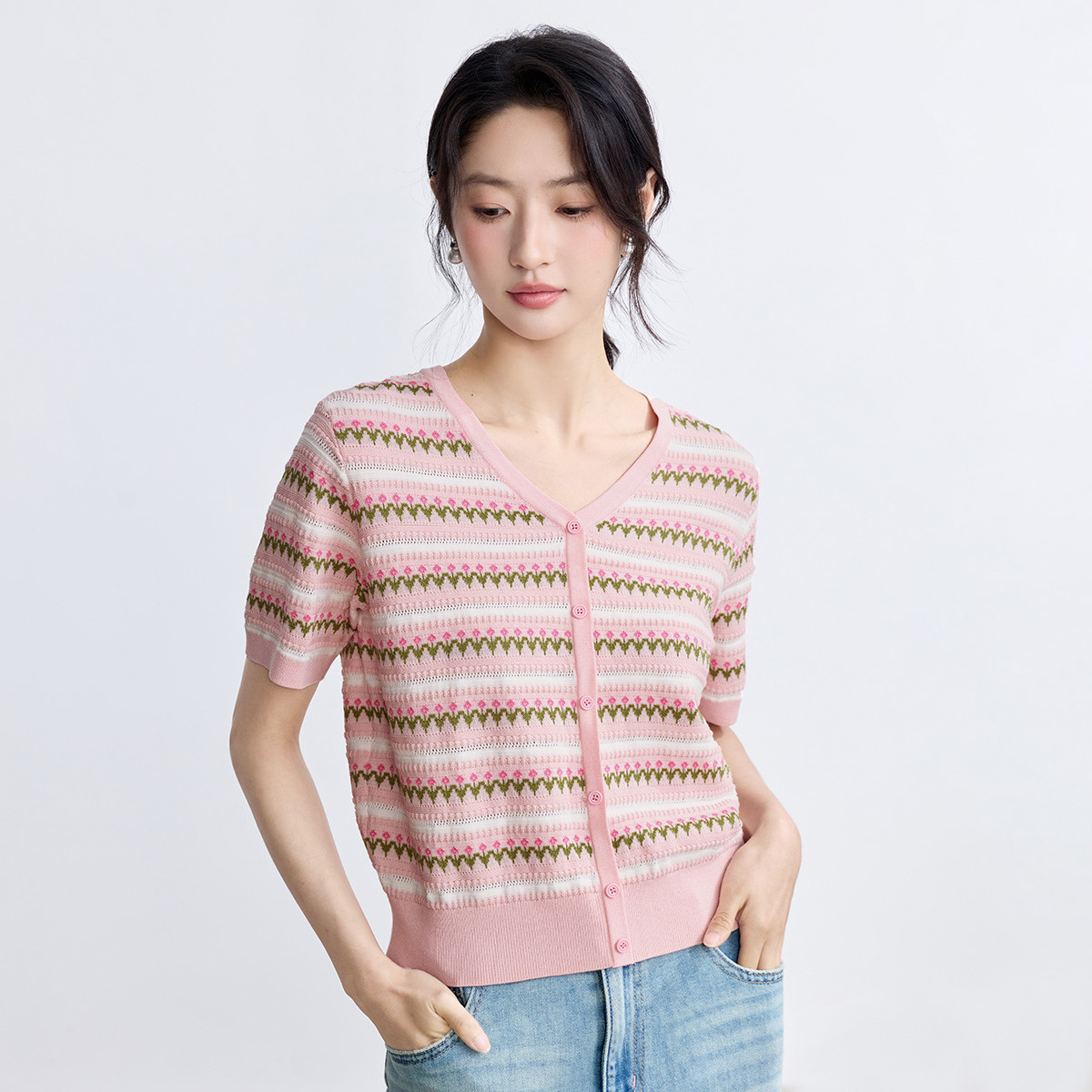 欧若风条纹薄款针织衫2025夏季时尚气质显瘦多巴胺套头上衣女