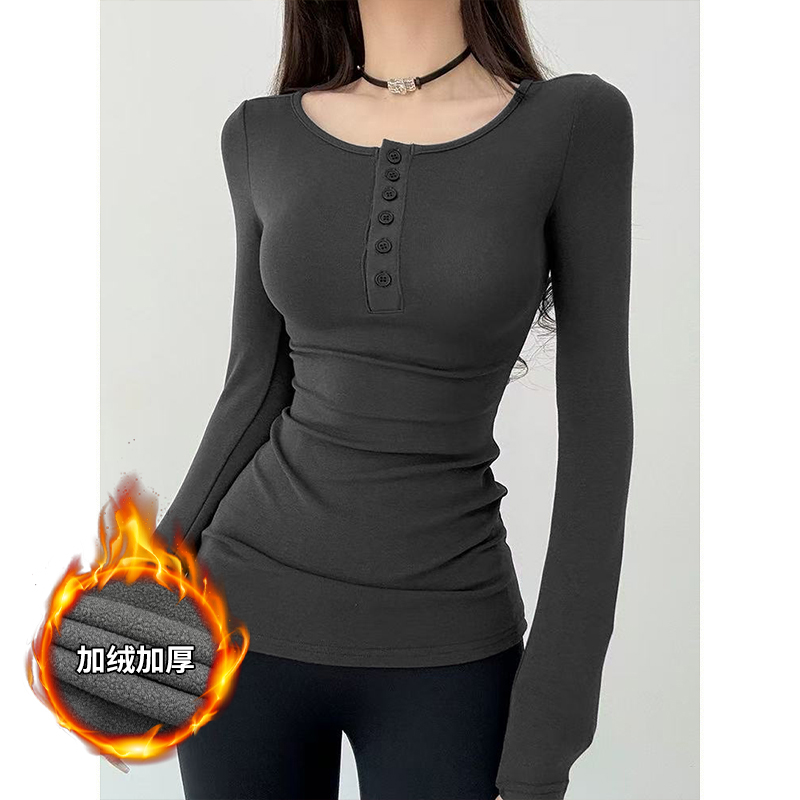 Moses Queen/魔西女王半开领打底衫中长款上衣辣妹修身一体绒长袖