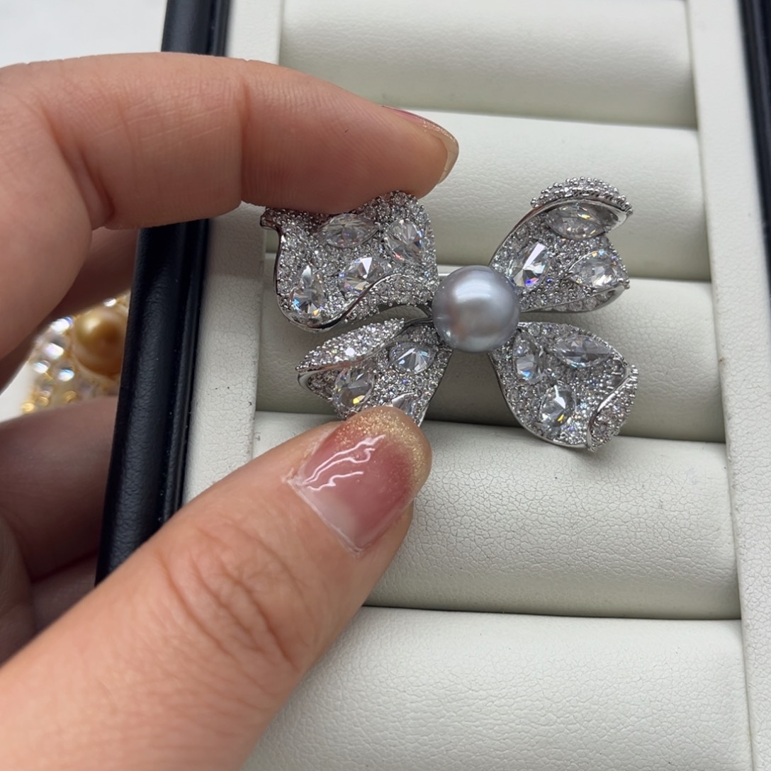 海水珍珠胸针合金