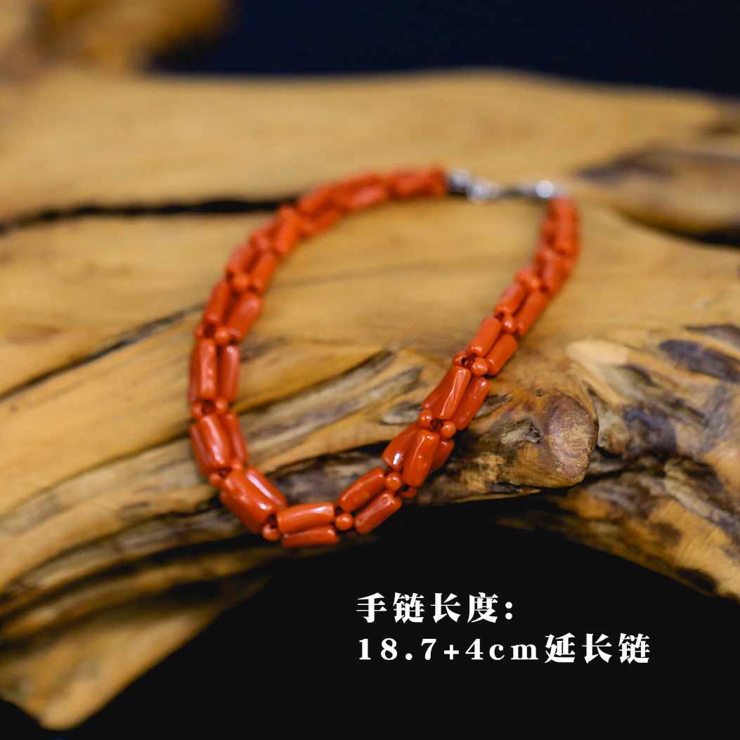 925银银制品 红色三角姗姗单独手链复古女王老型气质