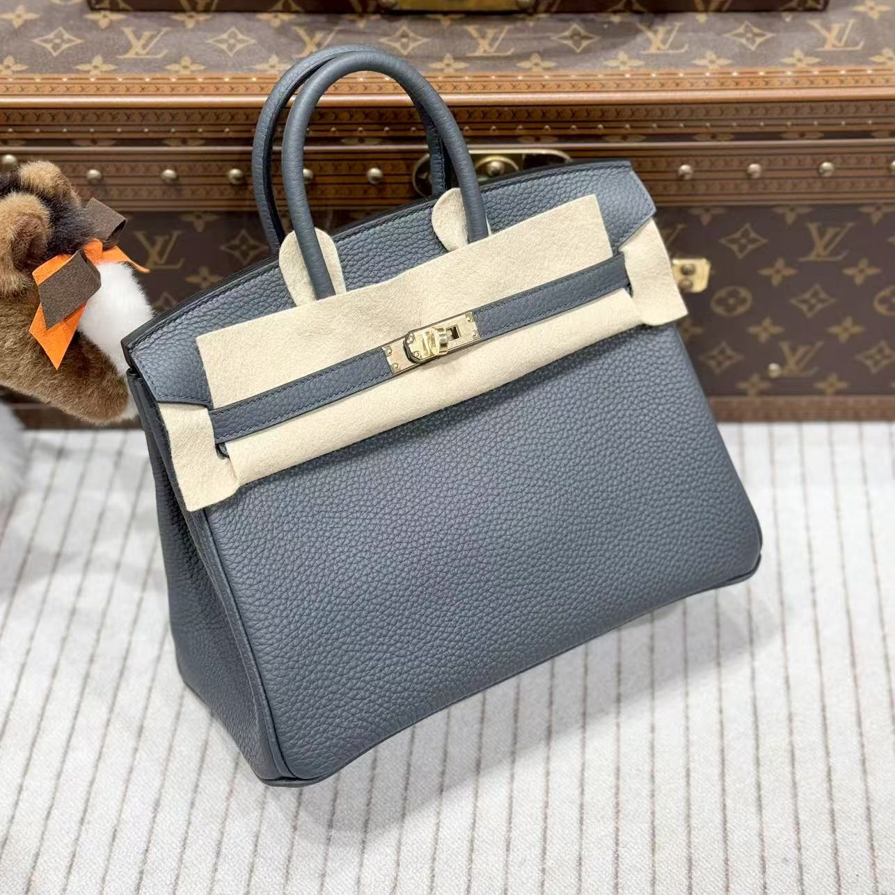 全新未使用 Hermes/爱马仕 贝贝/w刻雾霾灰bk25包