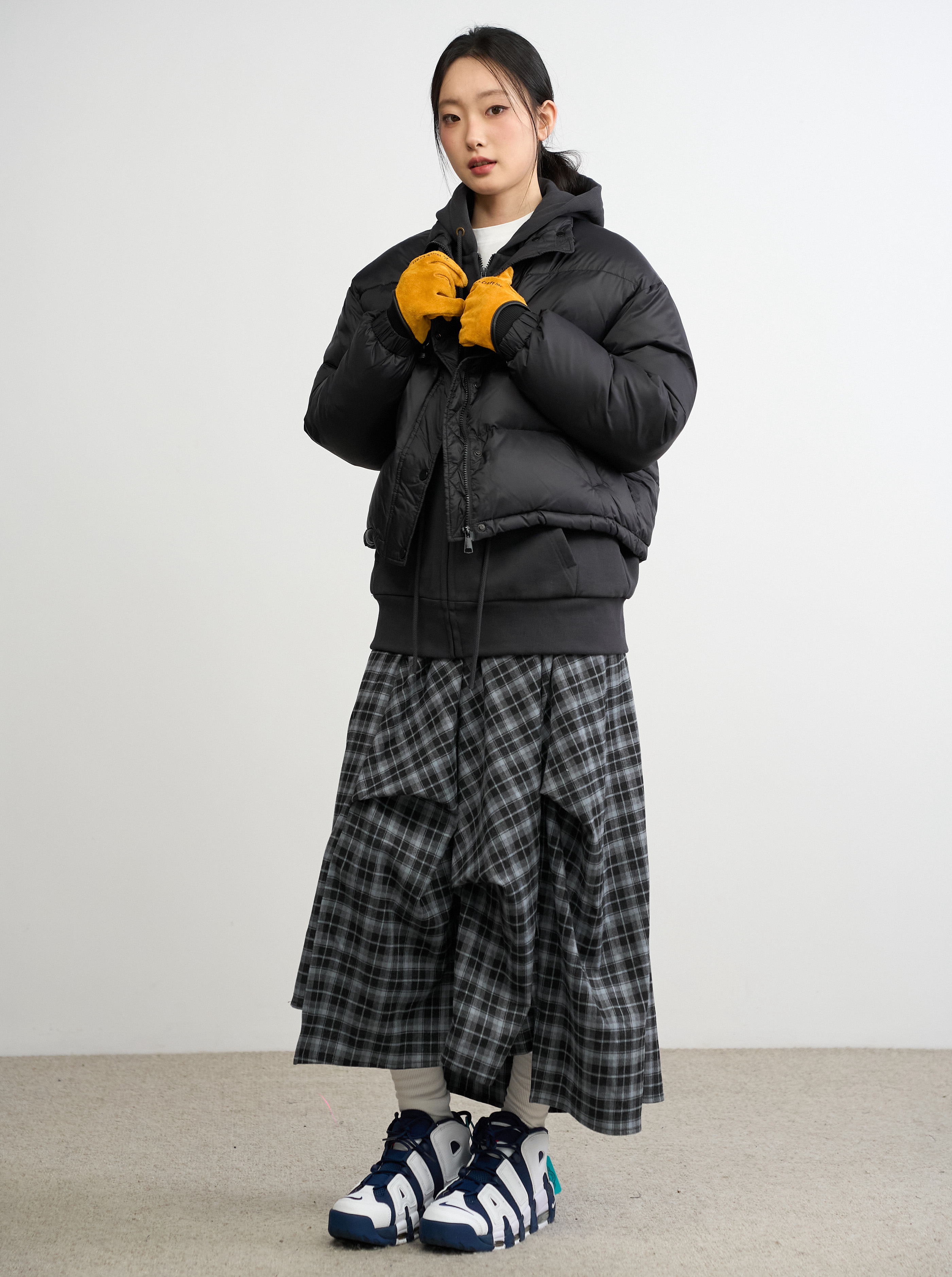 AEEANCEE不规则结构格子半裙DZ2352