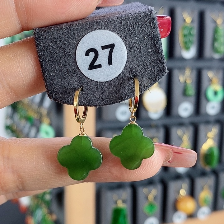 和田玉耳饰18K金镶嵌