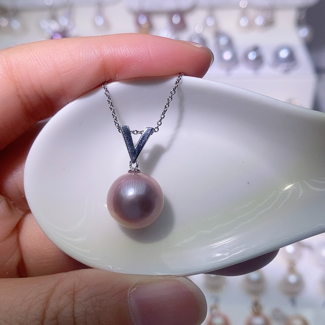 淡水珍珠吊坠(赠链)银S925镶嵌尺寸11/12毫米