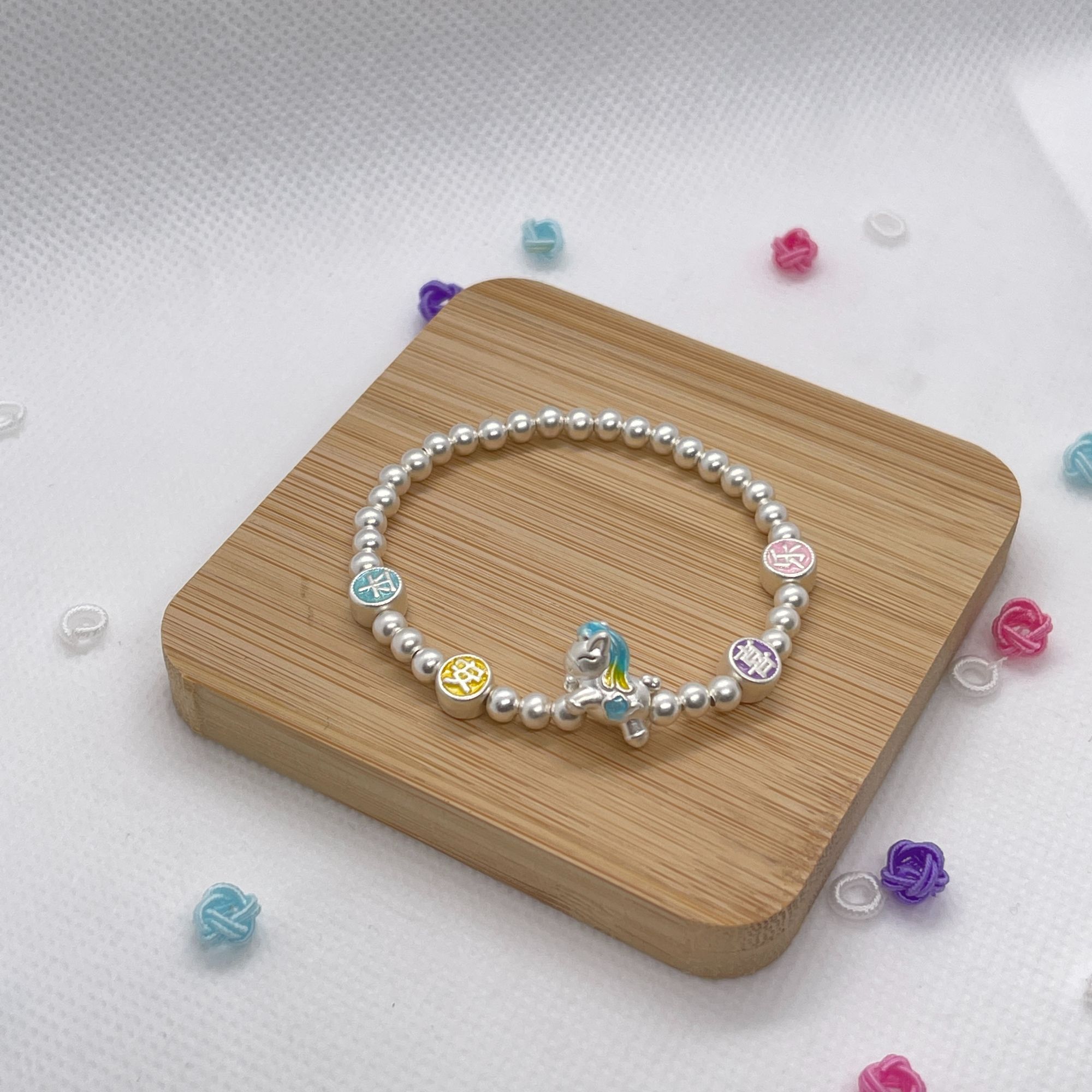 足银手链 足银古法珠子手串手工气质轻奢时尚百搭小众彩色甜美