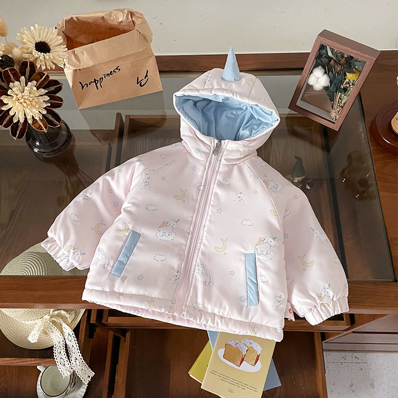 【现货】QW259628秋冬新款儿童外套女童连帽夹棉保暖棉袄女宝棉服