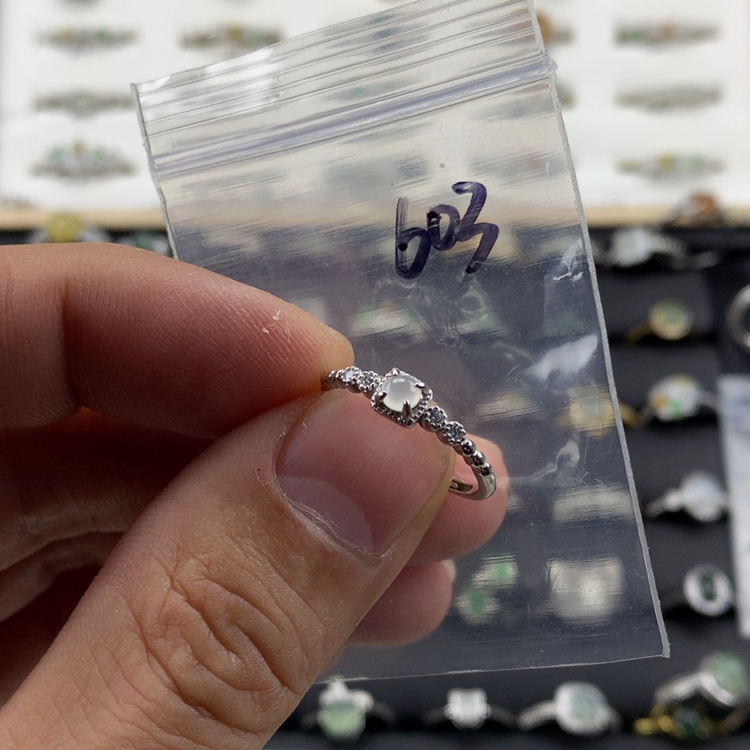 翡翠银S925镀金镶嵌戒指603