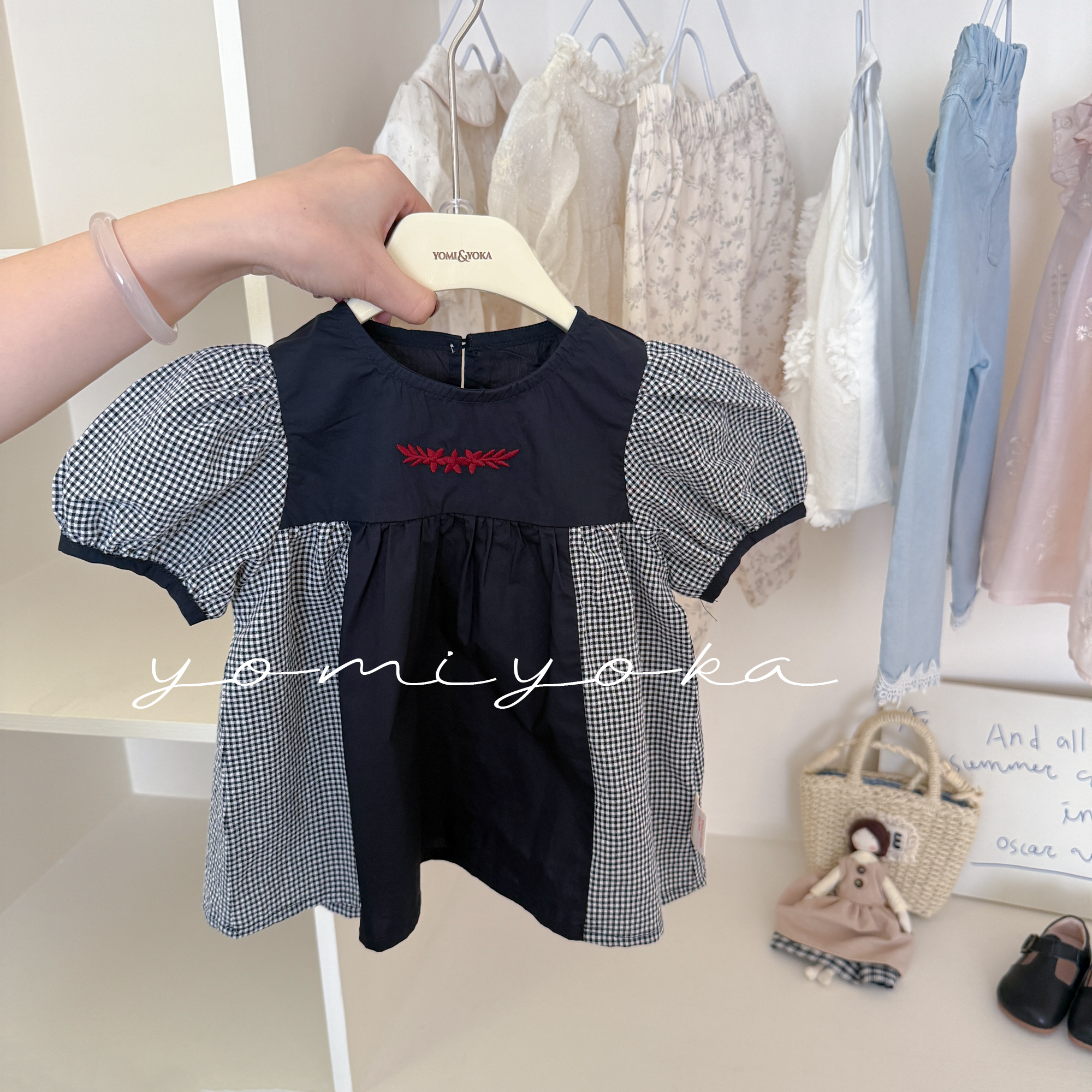 【现货】252-优米优卡-童装2025夏季新款女童格子娃娃衫上衣-252028