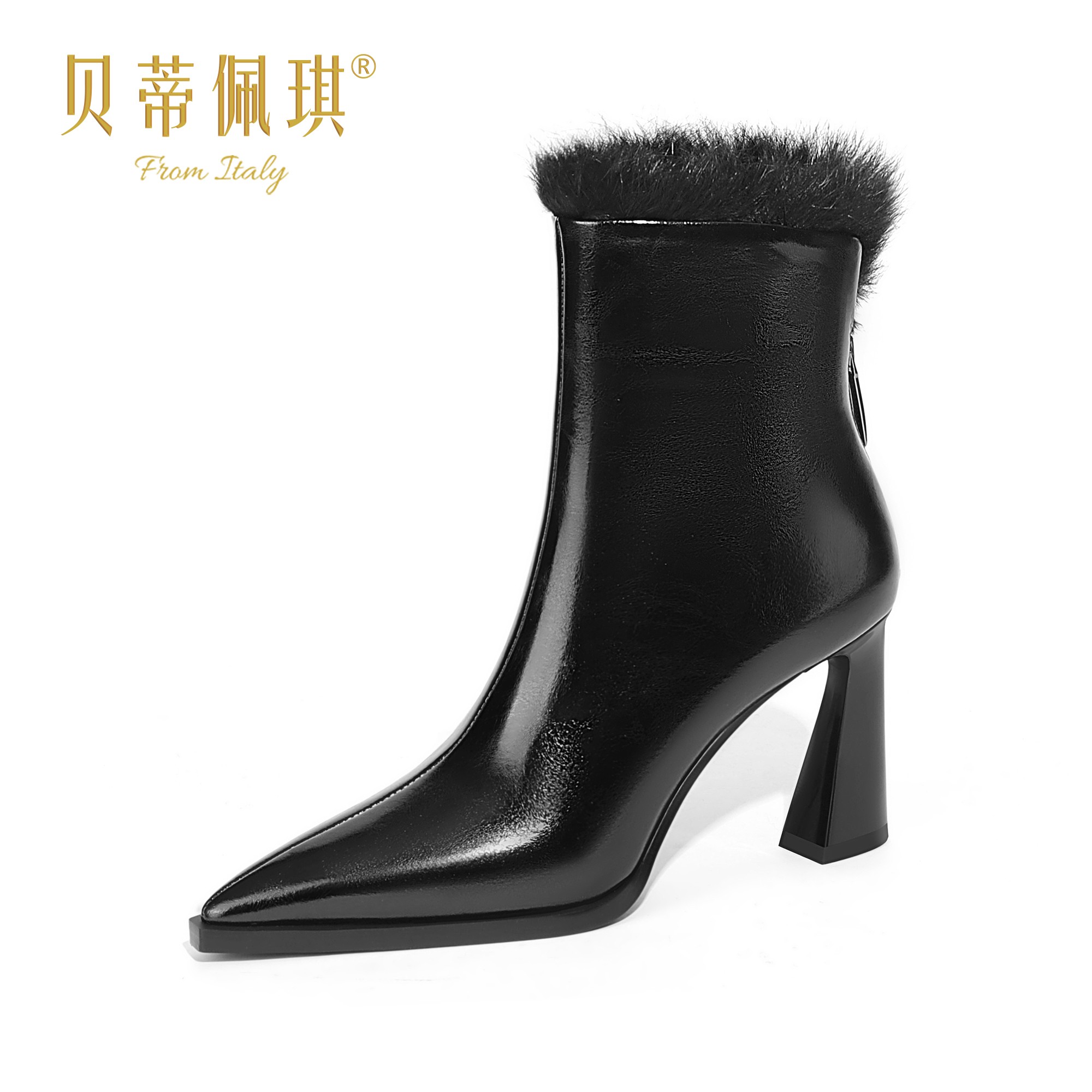 【跟高7cm】2025年秋冬新款纯色细跟后拉链简约时尚气质百搭女