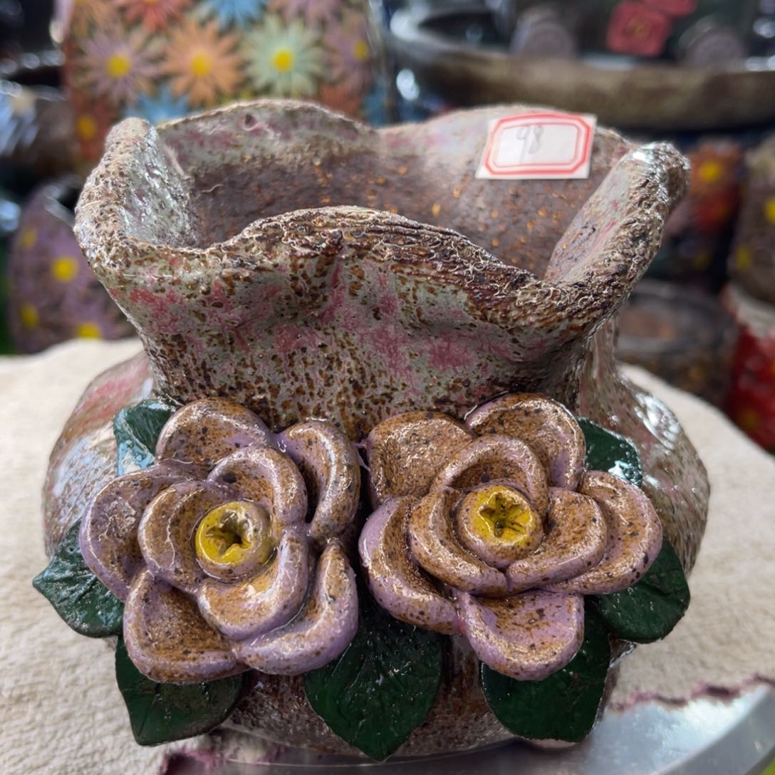 红陶粗砂陶手工花盆