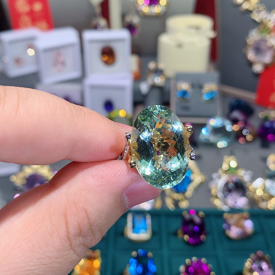 水晶戒指银S925镶嵌戒指