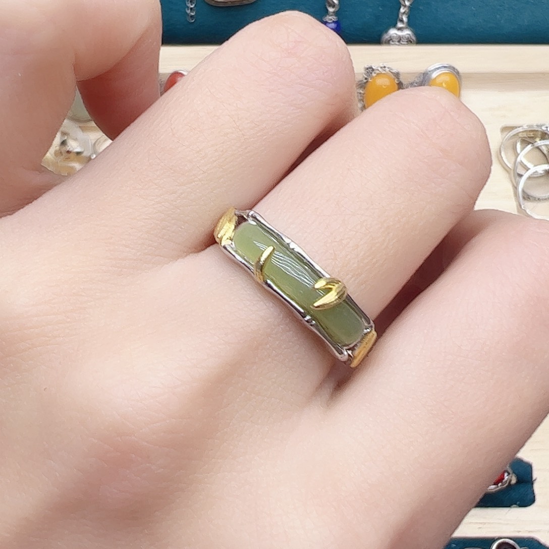 和田玉戒指银S925镶嵌