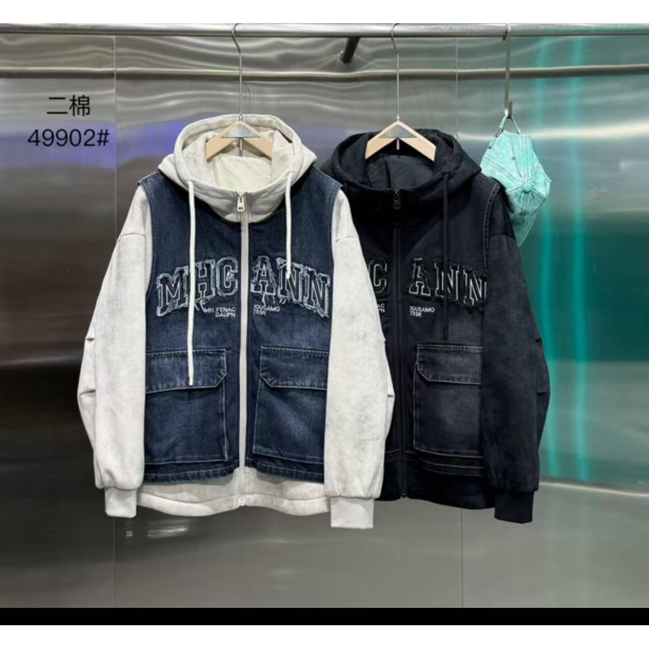 “AW”2025秋冬季『结构.牛仔假两件二棉外套』水洗扎染宽松Z-49902