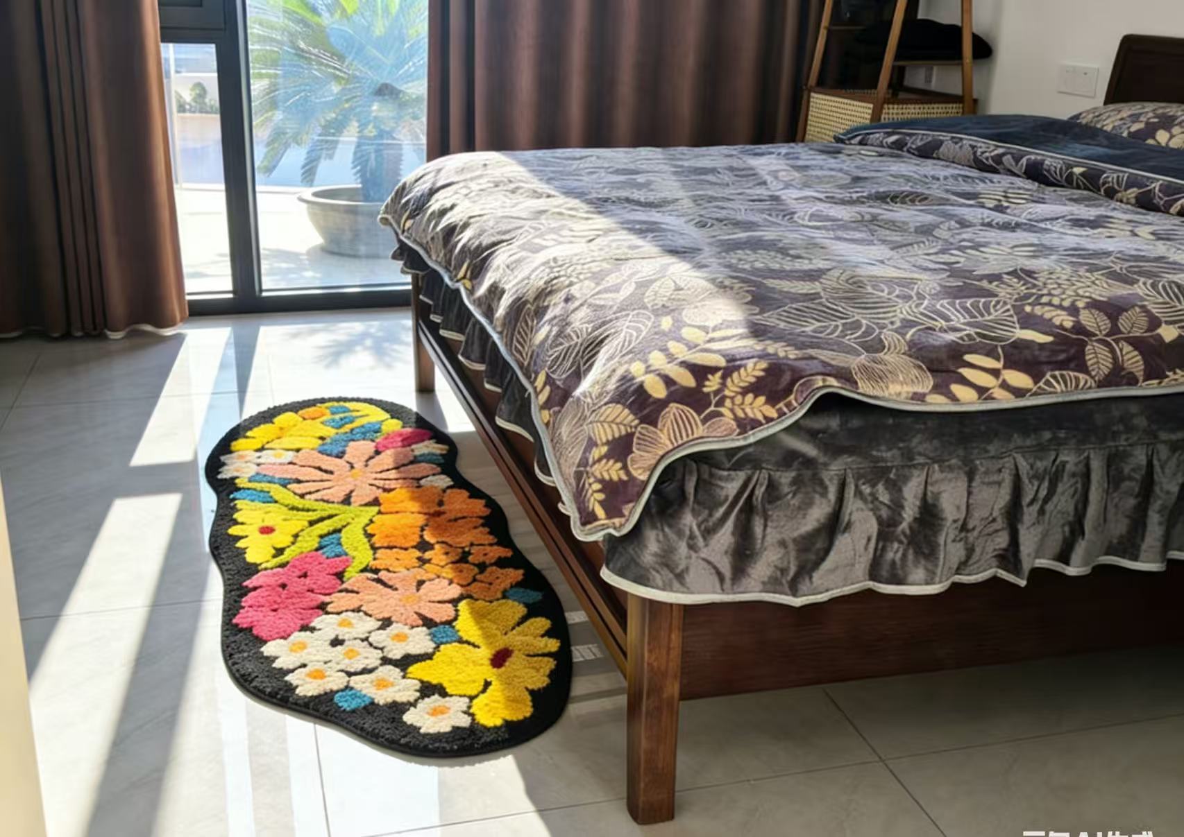 繁花星辰异形卧室床边毯清新小花毛绒地垫客厅长条地毯50*150cm