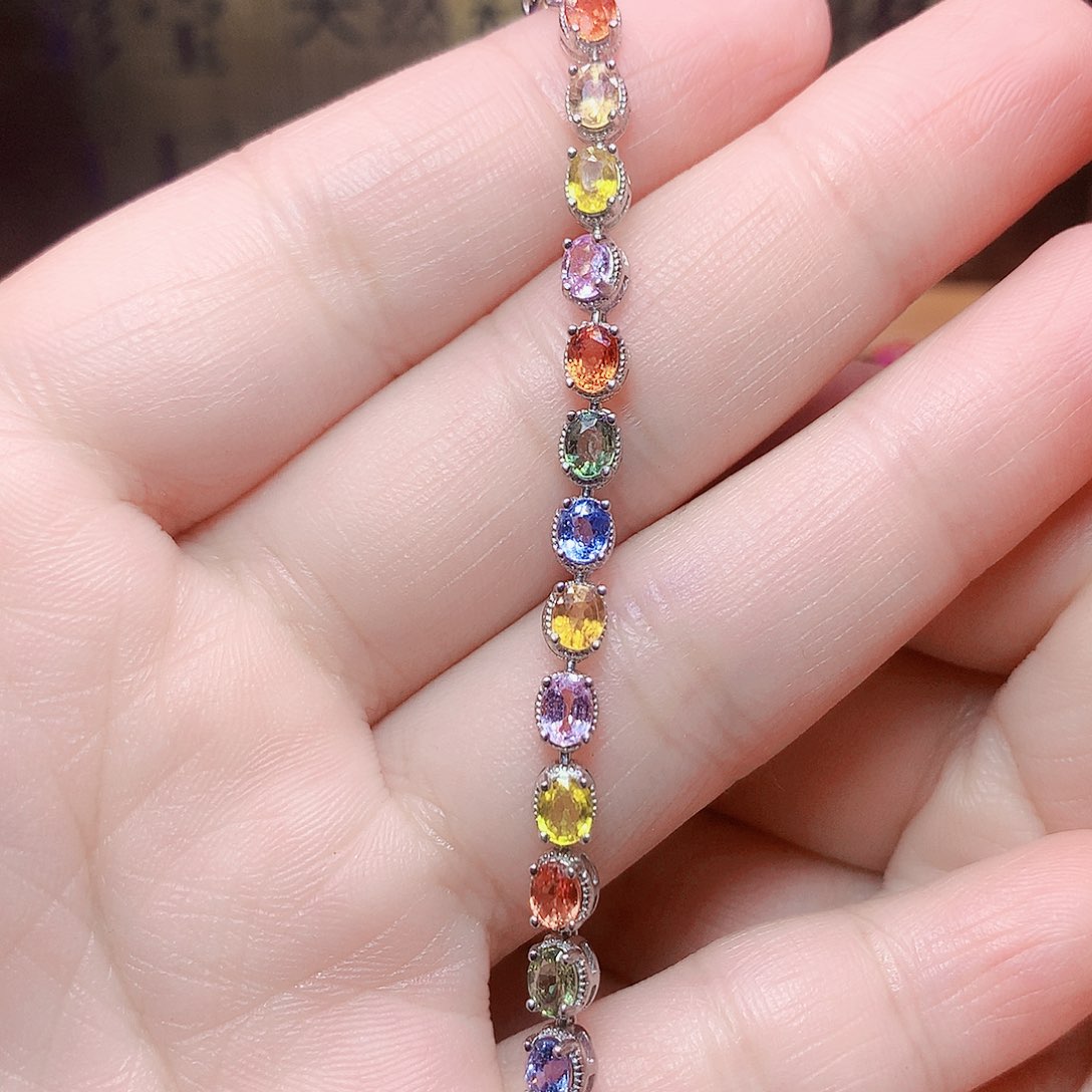 彩色蓝宝石手链银S925镶嵌赵*生