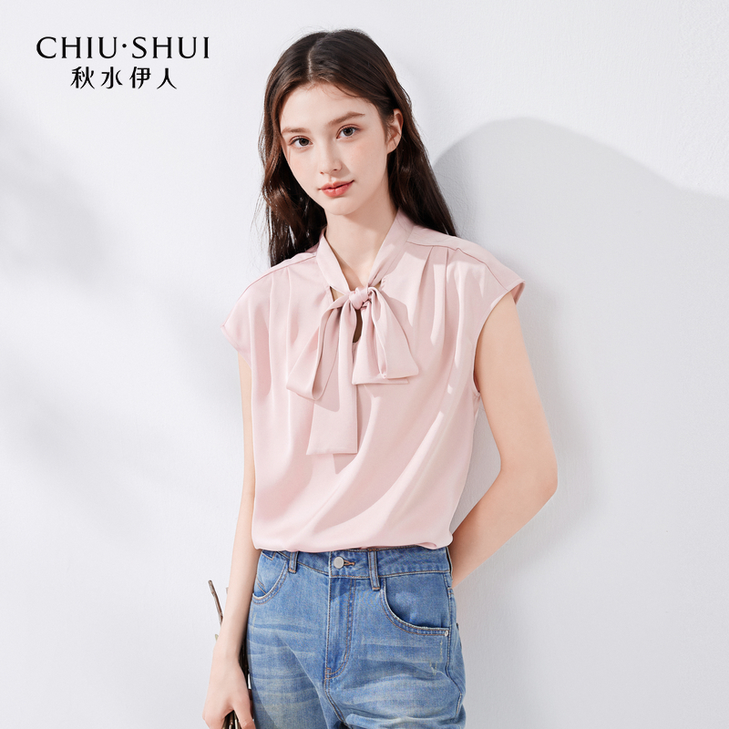 【小铃铛】秋水伊人高级感仿缎面衬衫夏知性飘带V624204A060517