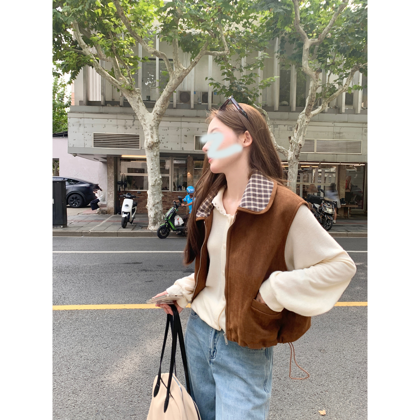 秋季新款外穿翻领马甲背心女高级感麂皮绒无袖外套宽松显瘦上衣潮