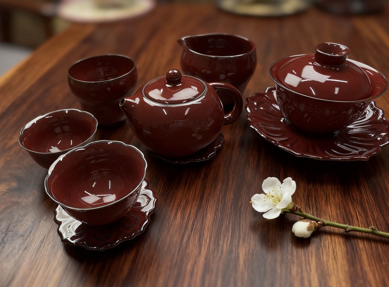 郎红一壶一盖碗2客杯+杯垫+葫芦杯+公道杯-3854
