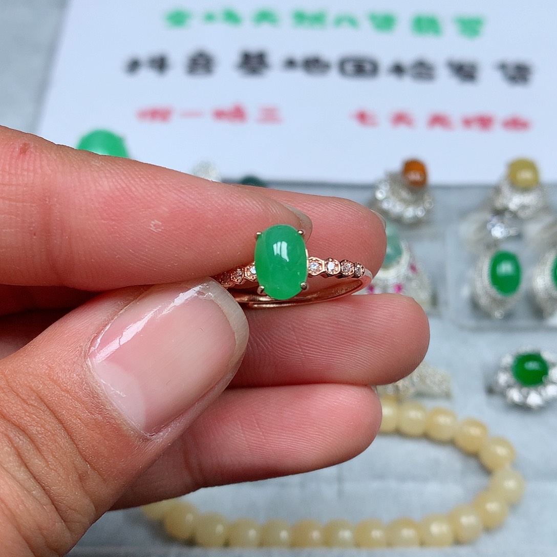翡翠银S925镶嵌戒指34号