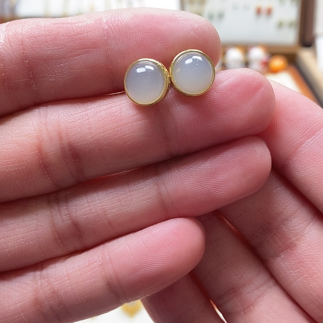 和田玉耳饰银S925镶嵌