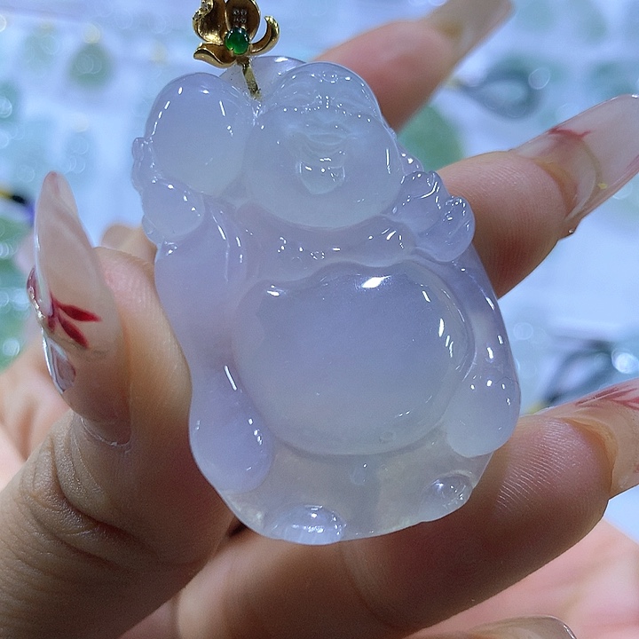 翡翠18K金镶嵌颈饰天然翡翠A货吊坠