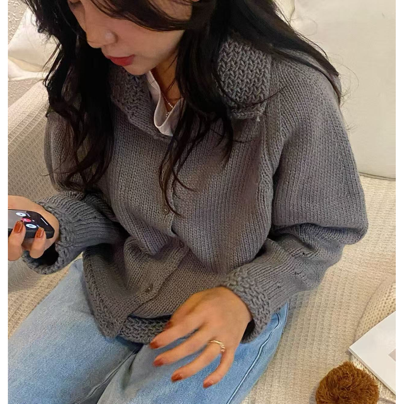 路一韩国定制系列.时雨深灰色毛衣外套L25082904