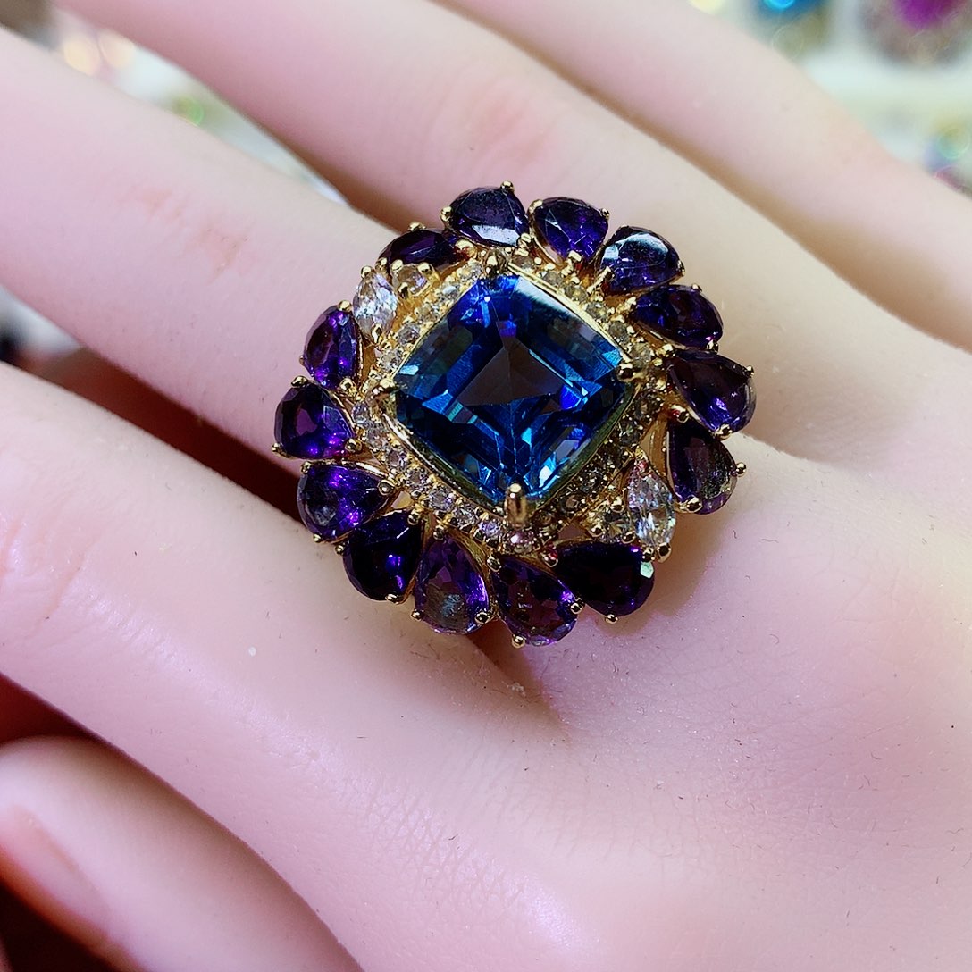 托帕石戒指银S925镶嵌