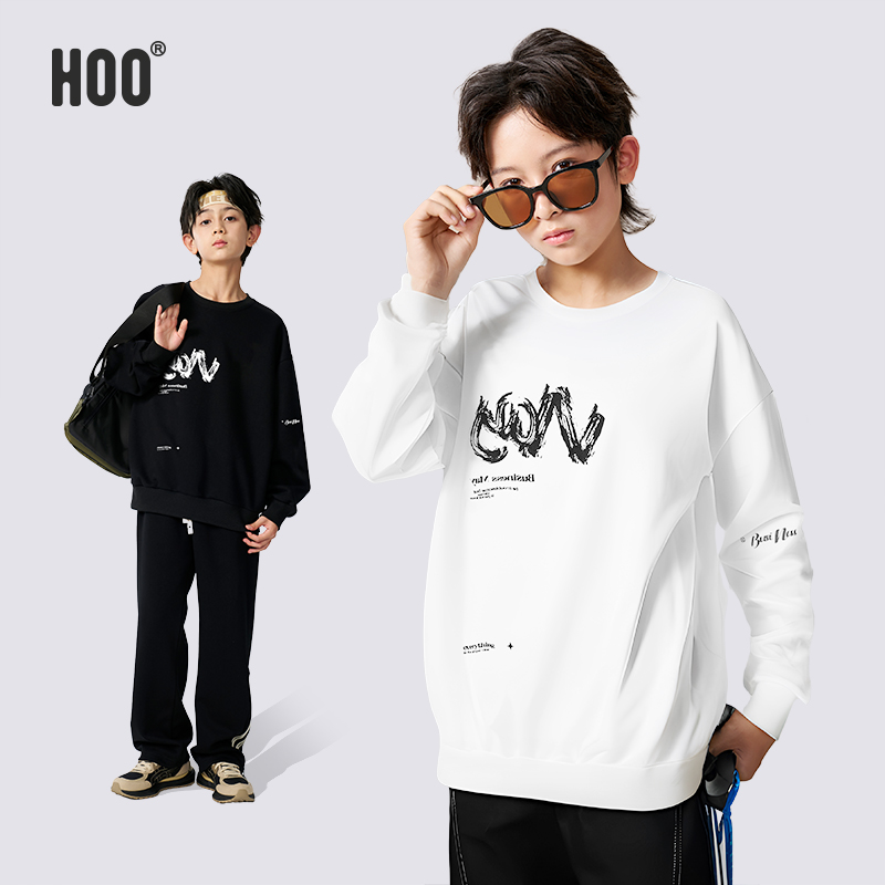 HOO宝藏服装春秋男上衣潮流青少年卫衣圆领加绒男孩长袖4961/1605