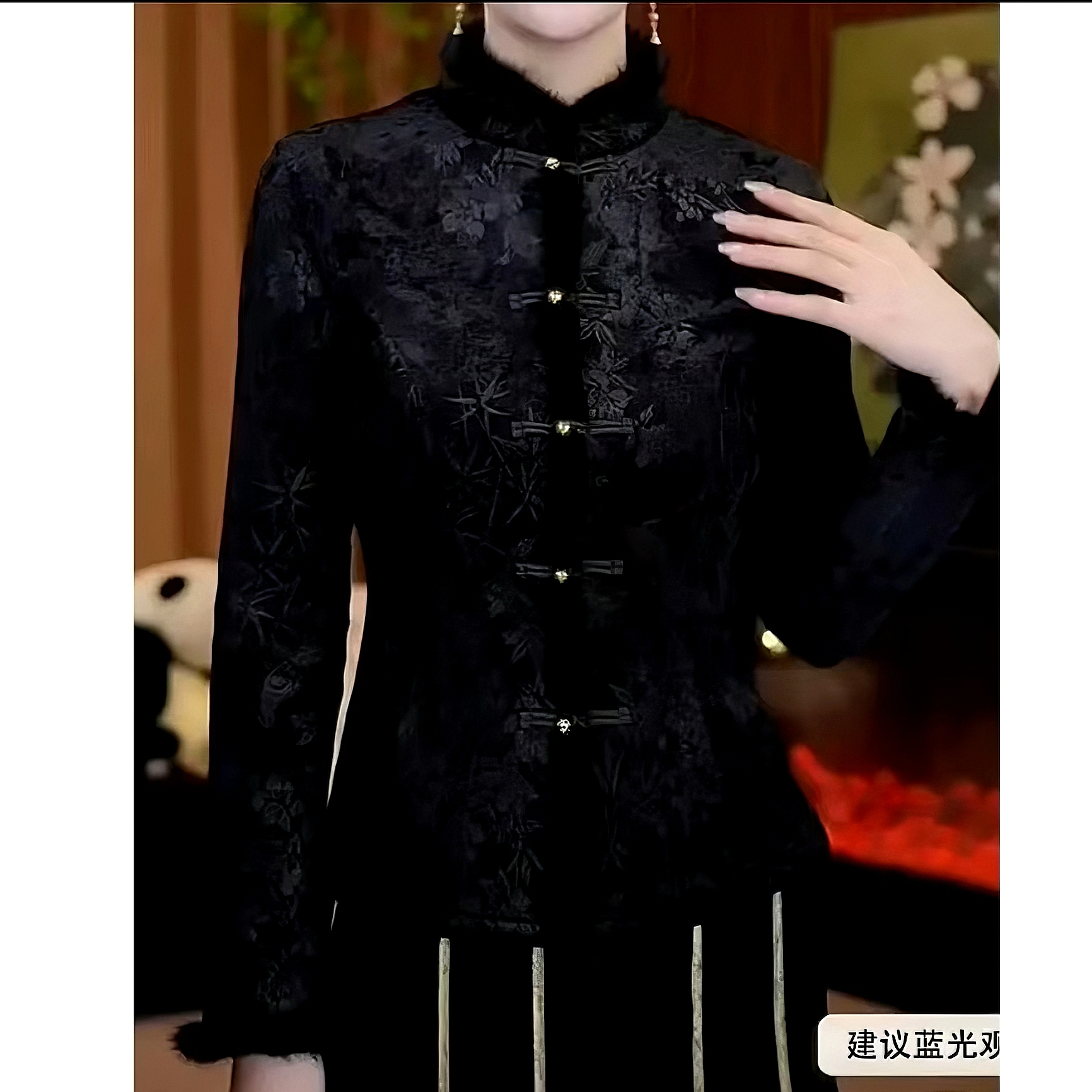 169提花厚款立领长袖几何常规款上衣复古网红黑色气质红色