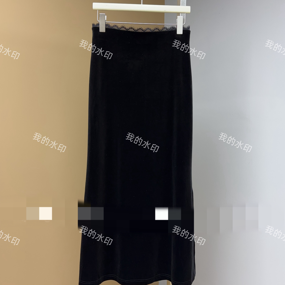 【女人花】丝绒高腰显瘦A字时尚百搭半身裙