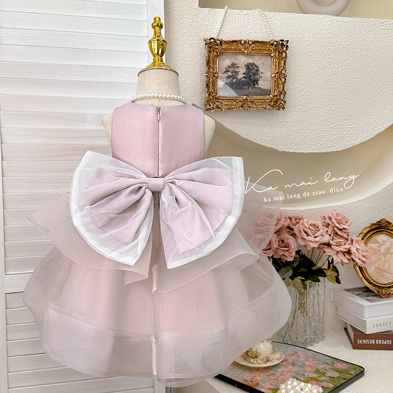 女童纯色裙子韩版洋气女孩吊带纱裙蝴蝶结公主裙夏季公主风连衣裙